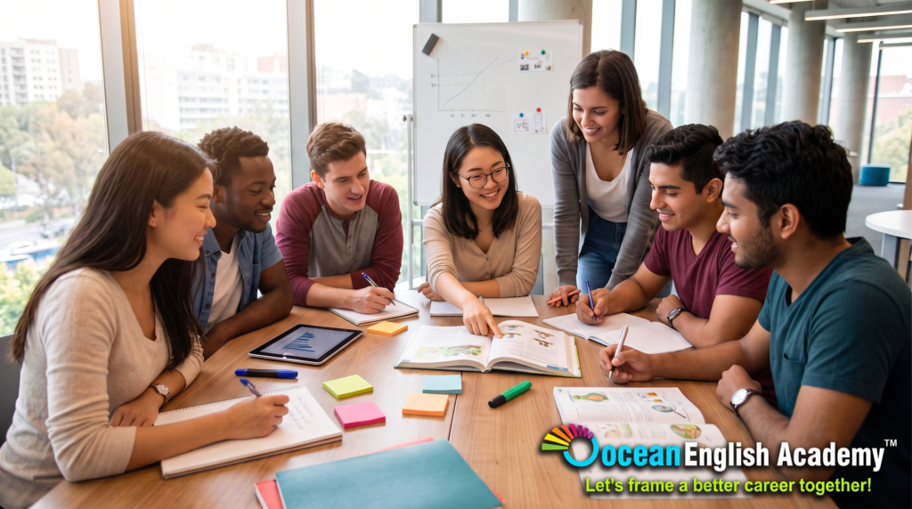 Group Learning English grammar rules together